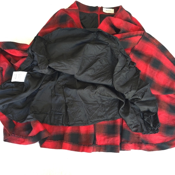 Vicolo Italian Buffalo Plaid Circle A-Line Skirt - Red Buffalo Plaid - Picture 8 of 11